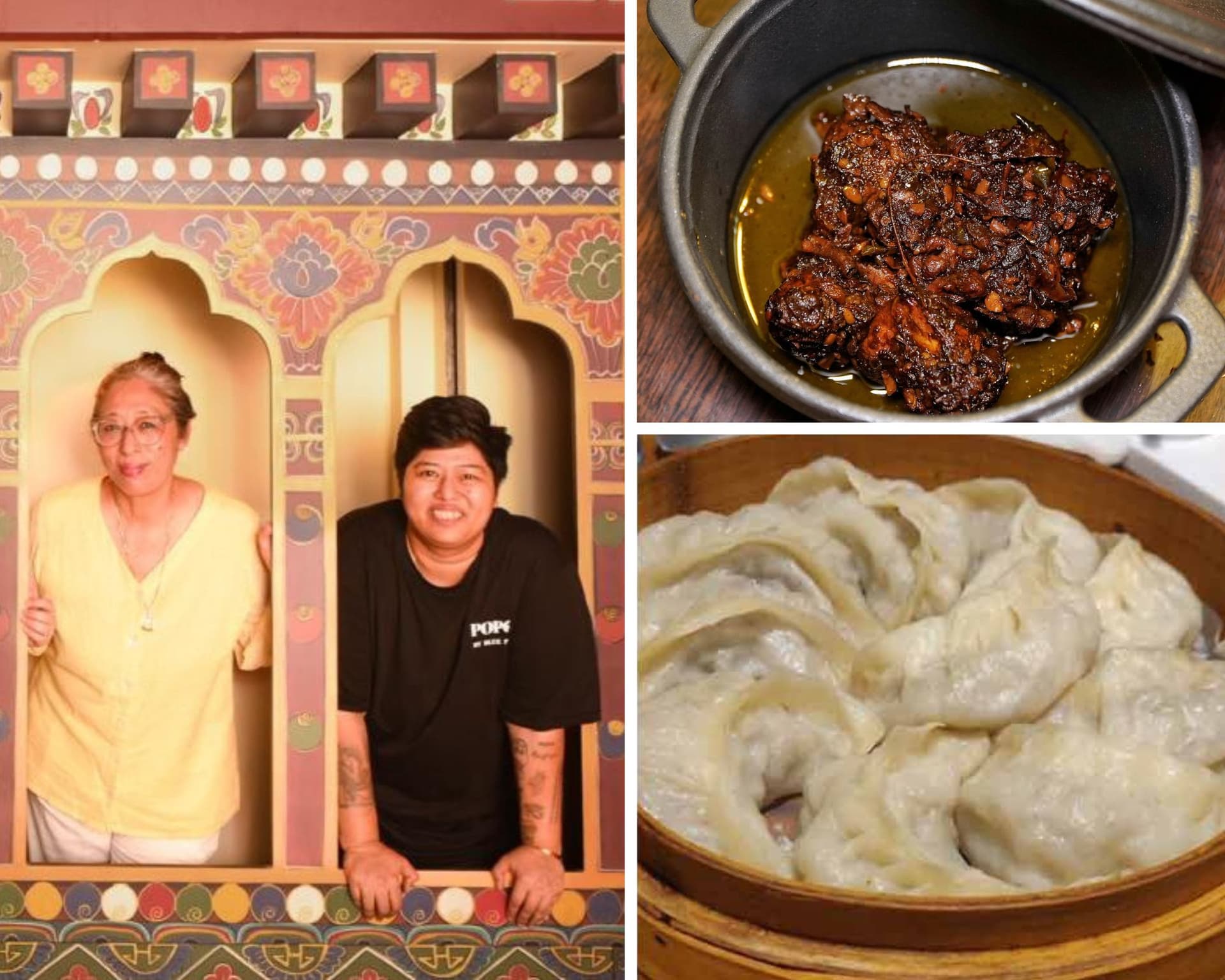 <p><em>Doma Wang of The Blue Poppy and Sachiko Seth of Popo’s with their signature dishes&nbsp;</em>—<em> Kalo Chicken and Mutton Momos</em></p>
