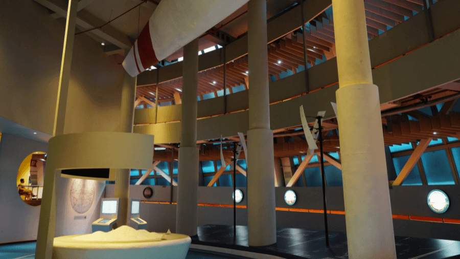 <p>The museum's multi-level design features exhibits on wind energy and other sustainable power sources.</p>