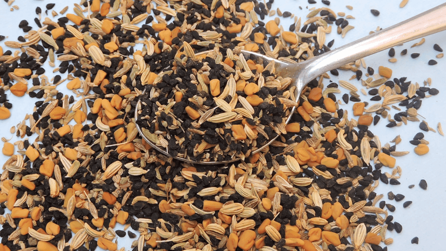 <p>Five whole spices in perfect harmony — kalo jeere, methi, jeere, mouri and radhuni.</p>