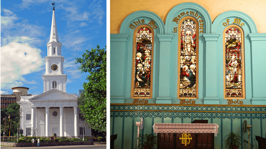<p dir="ltr">(left) St. Andrew's Church (Picture by Rangan Datta); (right) Interiors of St. Andrew’s Church (Picture by Titofoodie, Wikimedia Commons)</p>