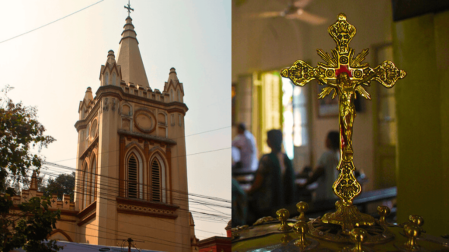 <p>(left) St. Mary's Church; (right) Interiors of St. Mary's Church (Pictures by Rangan Datta)</p>