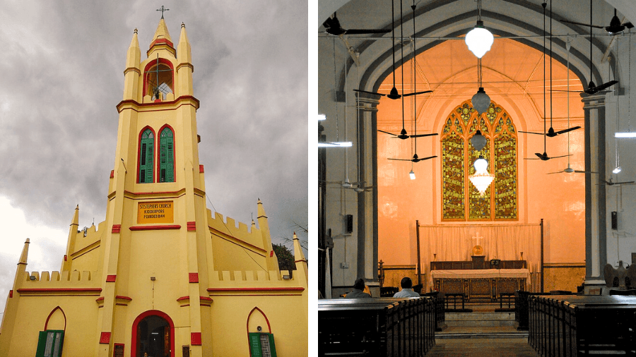 <p>(left) St. Stephen's Church (Picture by Das Juin, Wikimedia Commons); (right) Interiors of St. Stephen's Church (Picture by Rangan Datta)</p>
