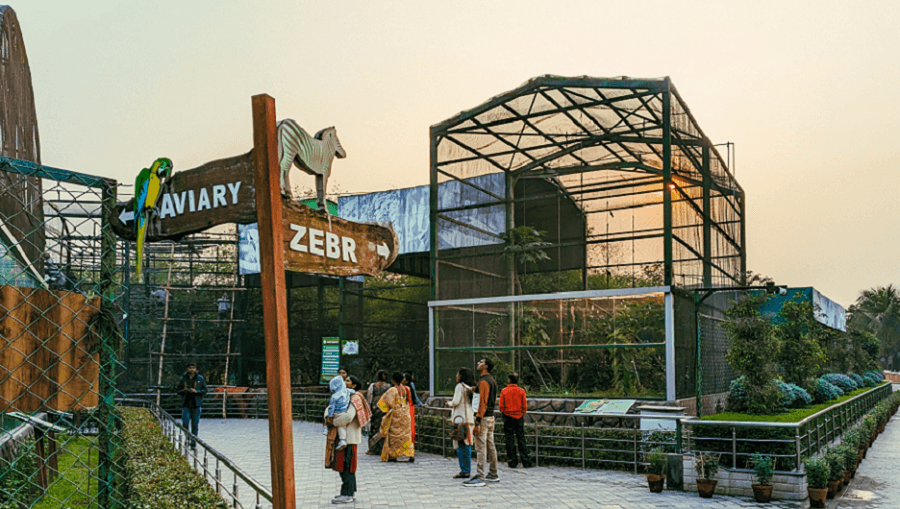 <p>The spacious pathways and lush greenery of Harinalaya Mini Zoo in New Town, Kolkata — a 12.5-acre urban wildlife sanctuary that opened in 2023.</p>