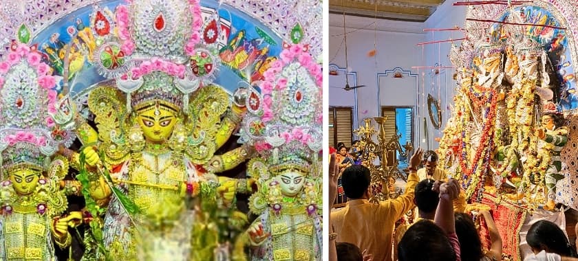 <p>Bonedi Bari pujas are known for their traditional idols and age-old rituals.</p>